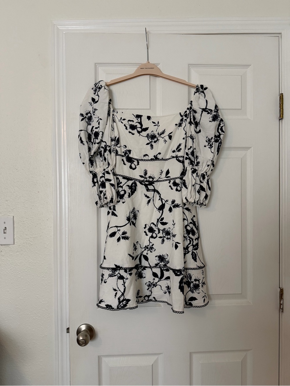 Keepsake navy & White Floral Puff Sleeve Mini Dress Size S